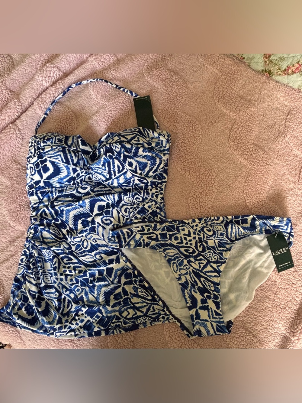 Ralph Lauren Blue and White Printed Bikini Set. Sz 10